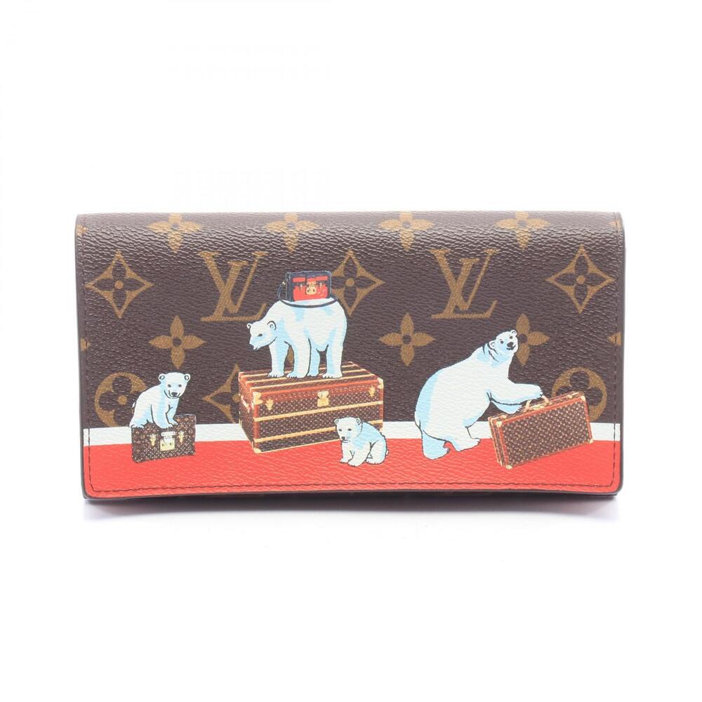 Louis Vuitton Portefeuille Sarah Monogram Polar Bear Wallet Leather Red Brown